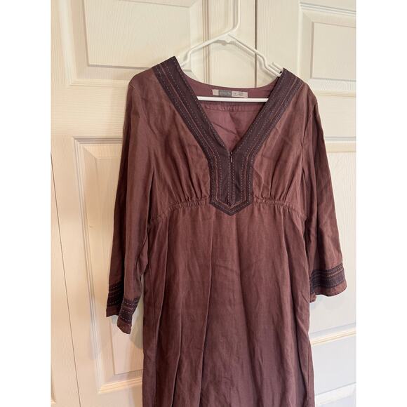Athleta Deep Burgundy Linen Blend Tunic Dress Bohemian 3/4 Sleeve - Picture 3 of 8